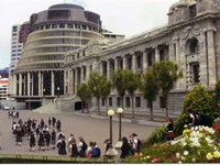 A school group visit New Zealand's Parliament buildings